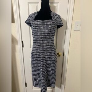 Grace Karin Blue and White Sheath Dress with Cap Sleeves